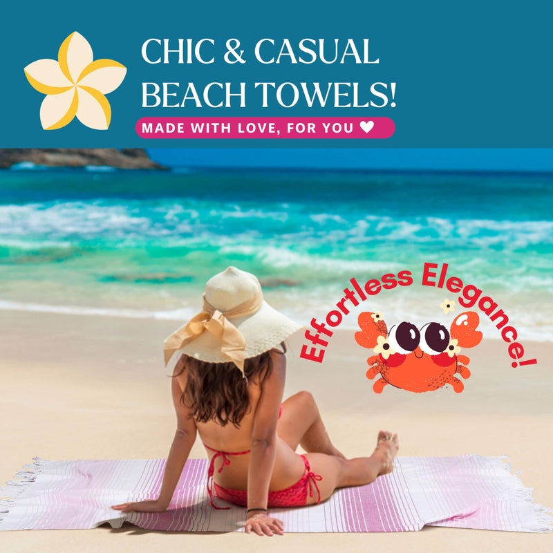 Native Fab Turkish Beach Towels - 6 Pack - Oversized 40"x71" - 100% Cotton, Lightweight, Thin, Quick Dry, Sand Free - Large Striped Towel for Adults, Travel, Bath, Swim, Camp - Multi 6 Colors - Image 3